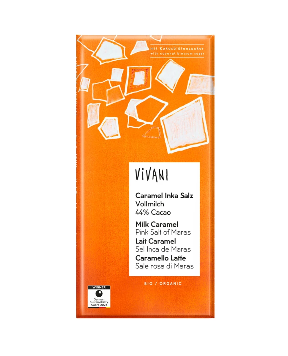 Chocolat au Lait Caramel et Sel Rose de Maras – 80g - Vivani