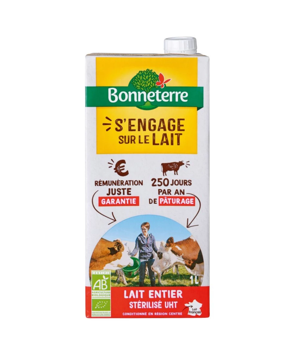 Lait Stérilisé UHT Entier – 1 litre – Bonneterre