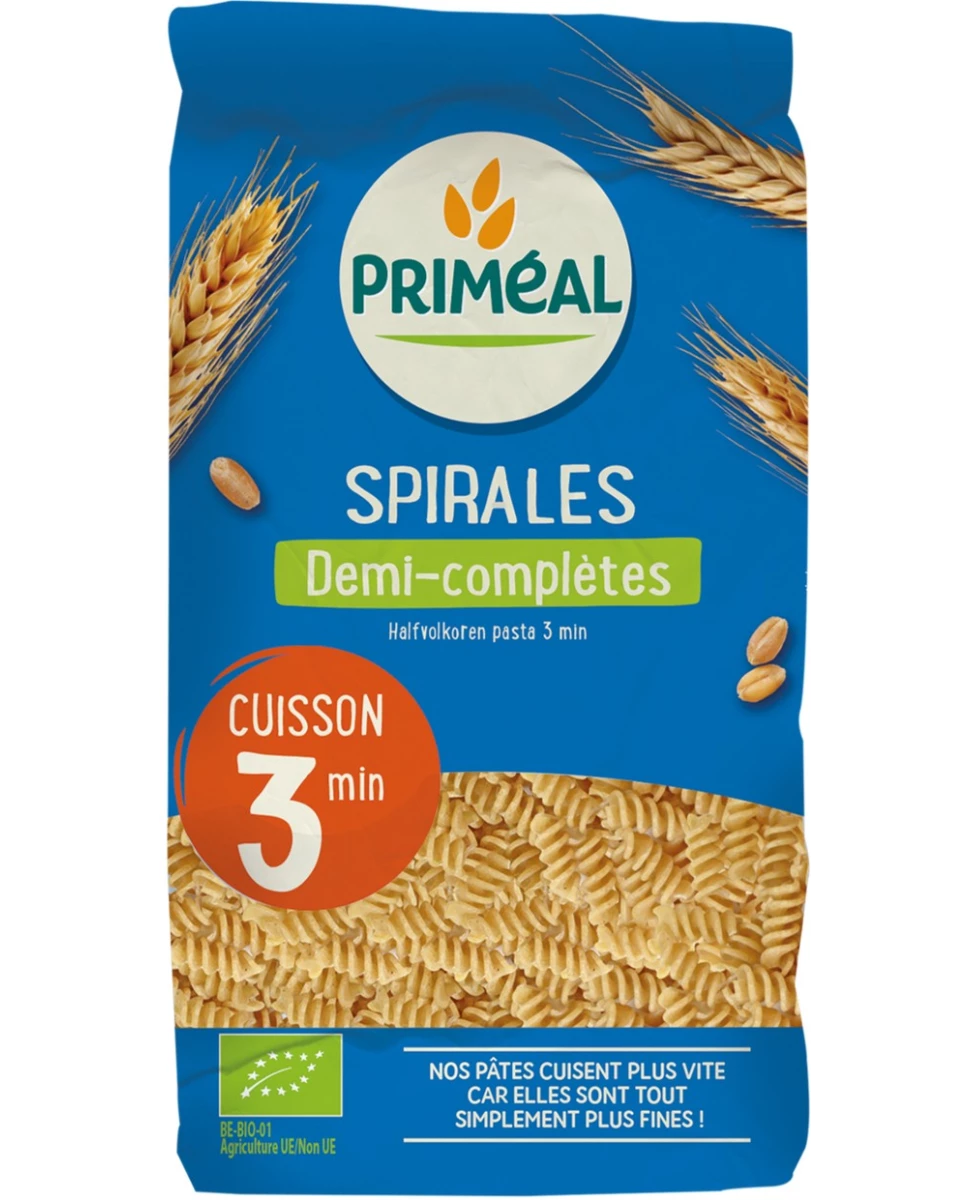 Pâtes Spirales Demi-Complètes Cuisson Rapide - 500g - Priméal