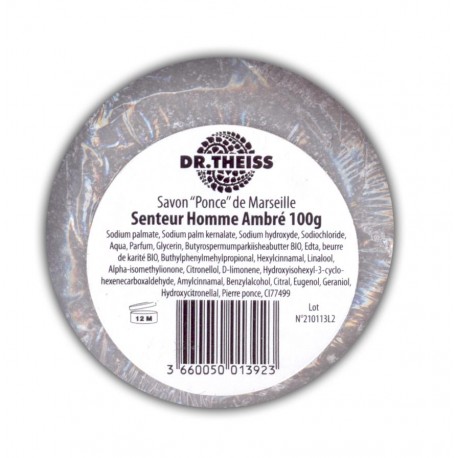 Savon "Ponce" de Marseille Senteur Homme Ambré 100g-Dr.Theiss