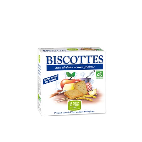 Biscottes Bio au céréales et aux graines 270g-Le Moulin du Pivert