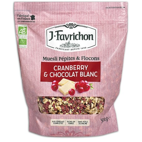 Muesli Pépites et Flocons Cranberry / Chocolat Blanc 500g - Joseph Favrichon