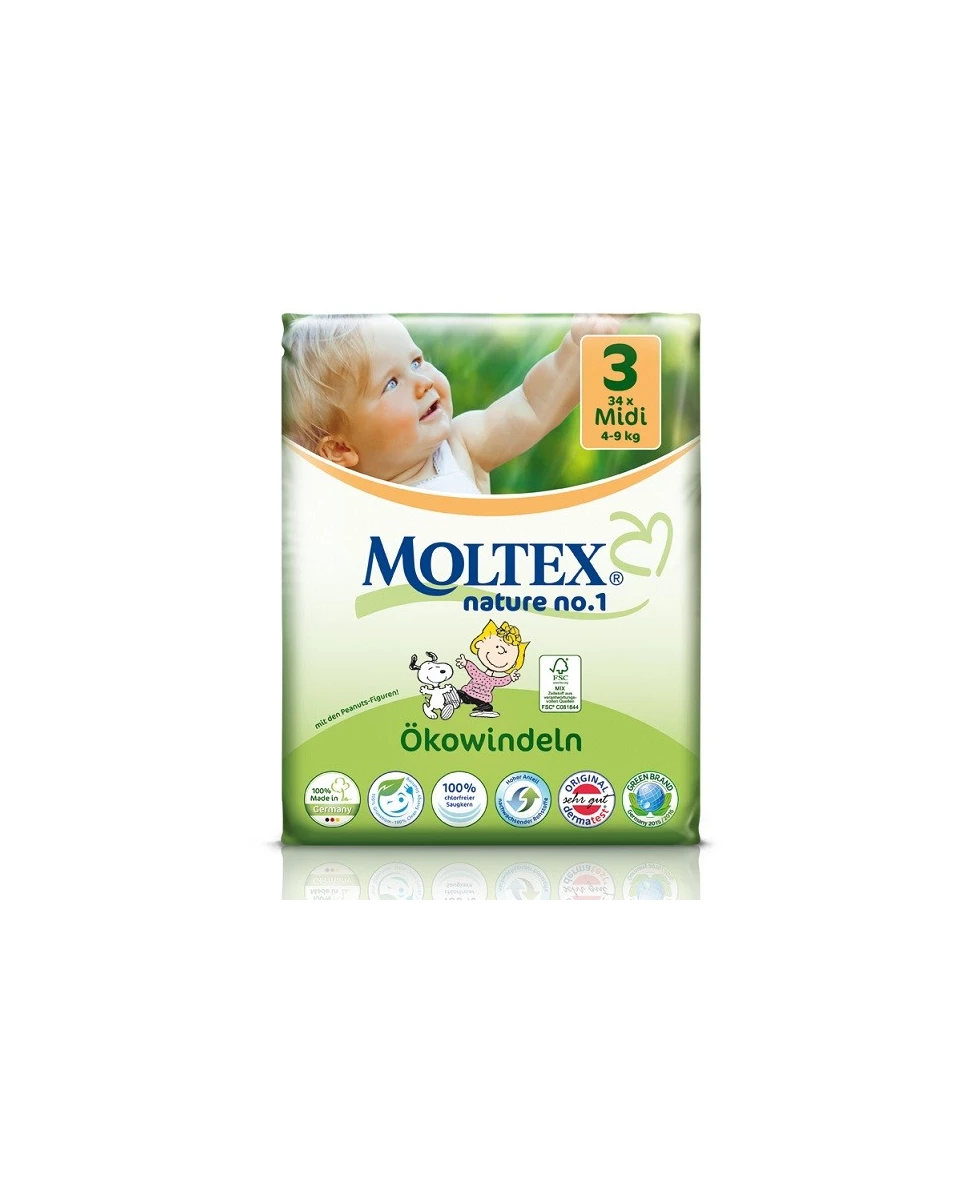 Couches écologiques jetables T3 - 4-9kg - 34 couches - Moltex