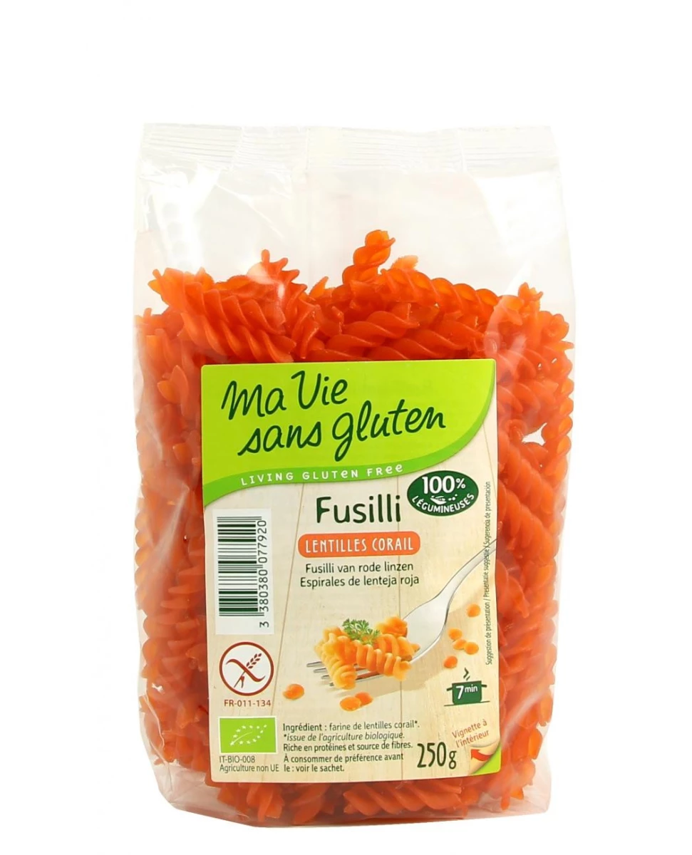 Fusilli lentilles corail Sans Gluten 250g-Ma Vie Sans Gluten