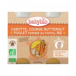 Carotte, Courge Butternut, Poulet Fermier du Poitou, Riz - 2x200g - Babybio