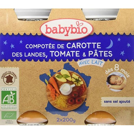 Compotée de Carotte des Landes, Tomate, Pâtes - 2x200g - Babybio