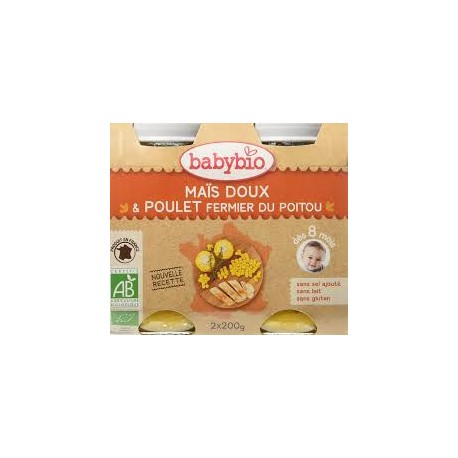 Maïs Doux et Poulet Fermier du Poitou - 2x200g - Babybio