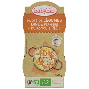 Mijoté de Légumes, Dinde Fermière du Poitou et Riz - 2x200gr - Babybio