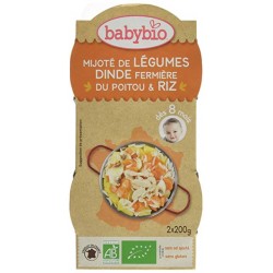 Mijoté de Légumes, Dinde Fermière du Poitou et Riz - 2x200gr - Babybio