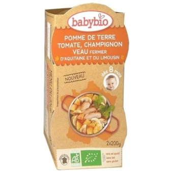 Pomme de Terre, Tomate, Champignon et Veau Fermier d'Aquitaine  - 2x200gr - Babybio