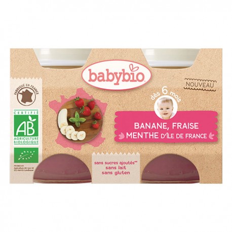 Banane, Fraise et Menthe D'Ile de France - 2x130gr - Babybio