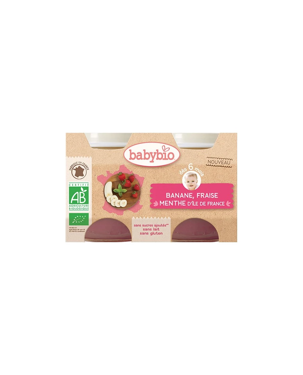 Banane, Fraise et Menthe D'Ile de France - 2x130gr - Babybio