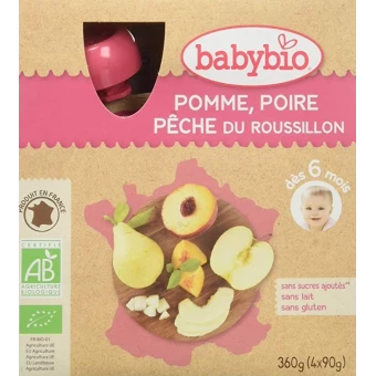 Gourdes Pomme, Poire, Pêche du Roussillon - 4x90gr - Babybio