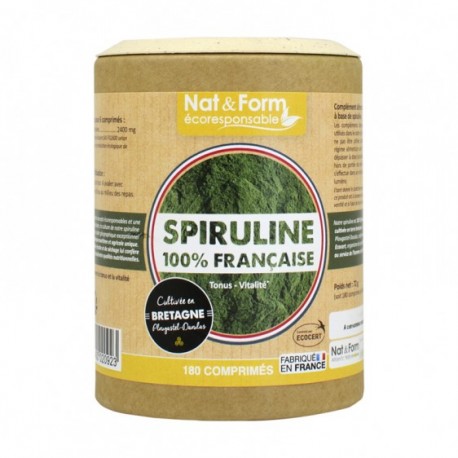 Spiruline 100% Française - 180 Comprimés - Nat & Form