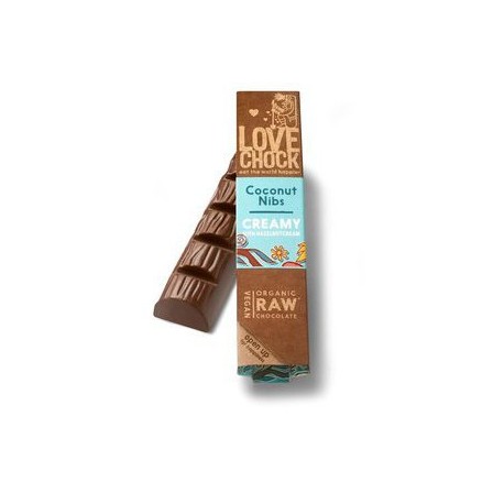 Barre de Chocolat Crème de Noisette, Noix de Coco et Eclats de Fèves de Cacao - 40g - Lovechock