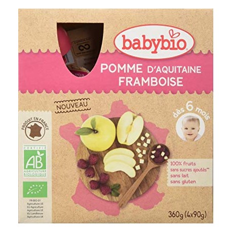 Gourdes Pomme d'Aquitaine, Framboise - 4x90gr - Babybio