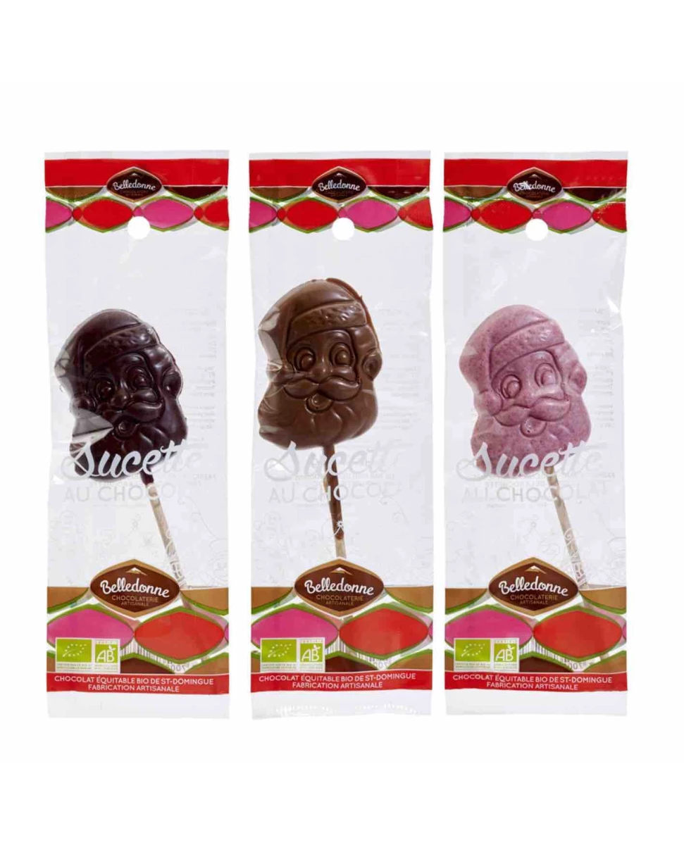 Sucette Père Noel - Chocolat Noir - 25g - Belledonne