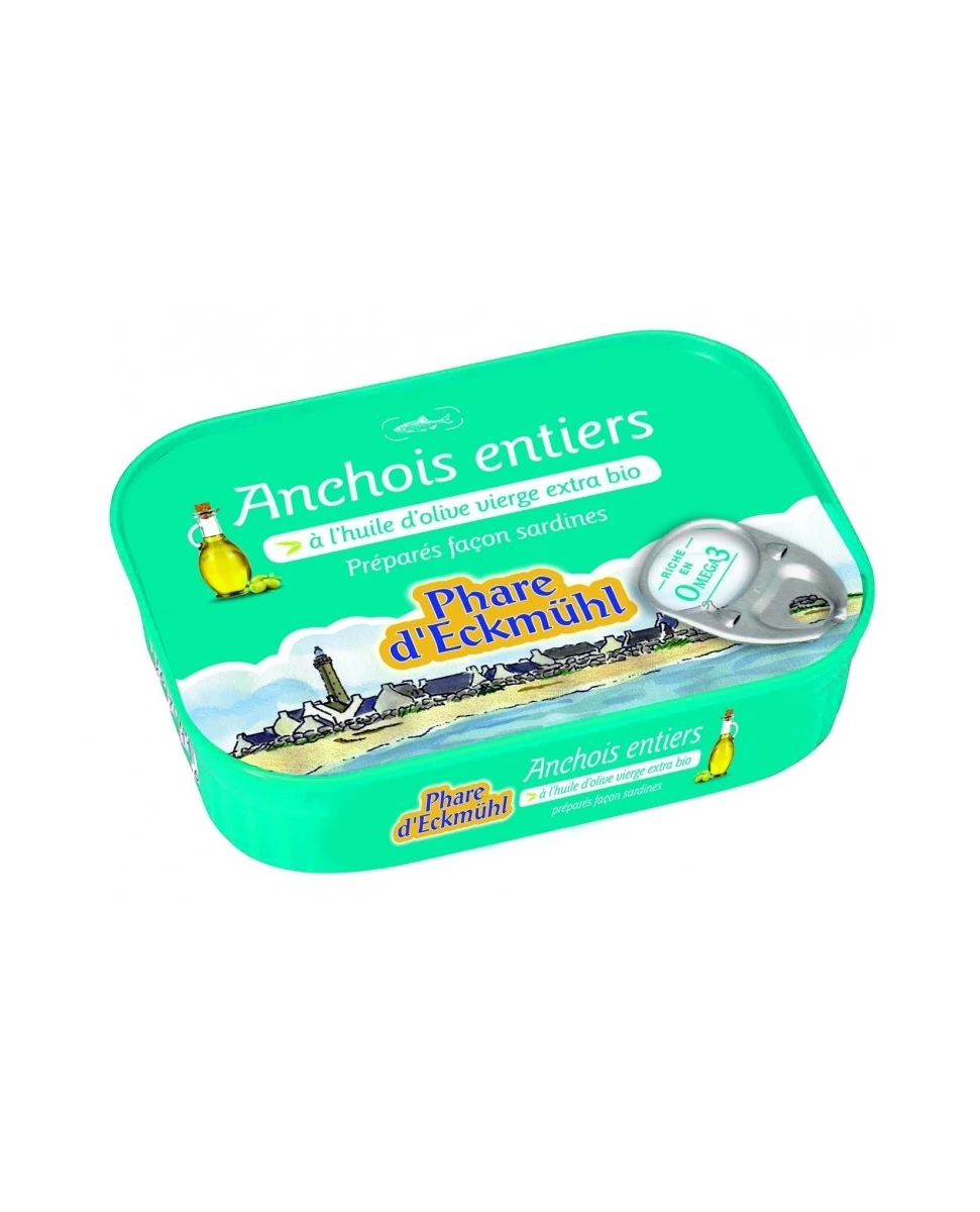 Anchois Entiers à l'Huile d'Olive Vierge Extra Bio - 115gr - Phare d'Eckmühl