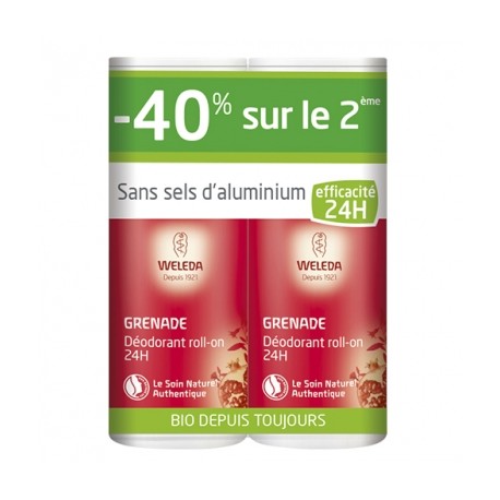 Déodorant Roll-On 24H Grenade - 40% sur le 2ème - 2x50ml - Weleda