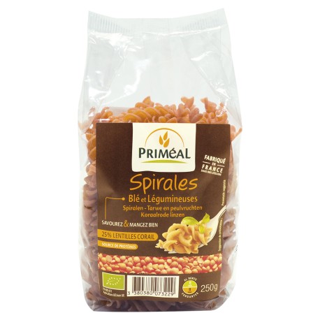 Spirales Blé Lentilles corail 250g-Priméal