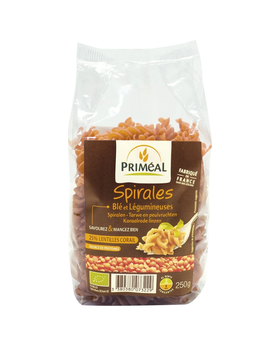 Spirales Blé Lentilles corail 250g-Priméal