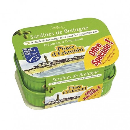 Lot de Sardines à l'huile d'olive vierge extra bio - 2x135g - Phare d'Eckmühl