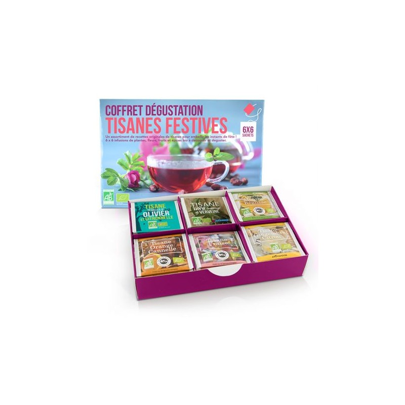 Aromandise Coffret Dégustation Tisanes Festives 36 sachets + paille inox  avec filtre pas cher 