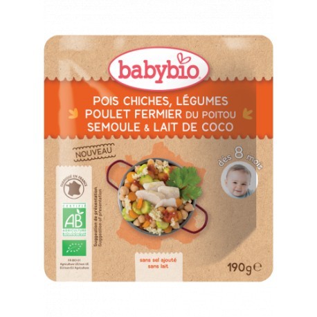 Sachet Pois Chiches Légumes & Poulet - 190g - Babybio