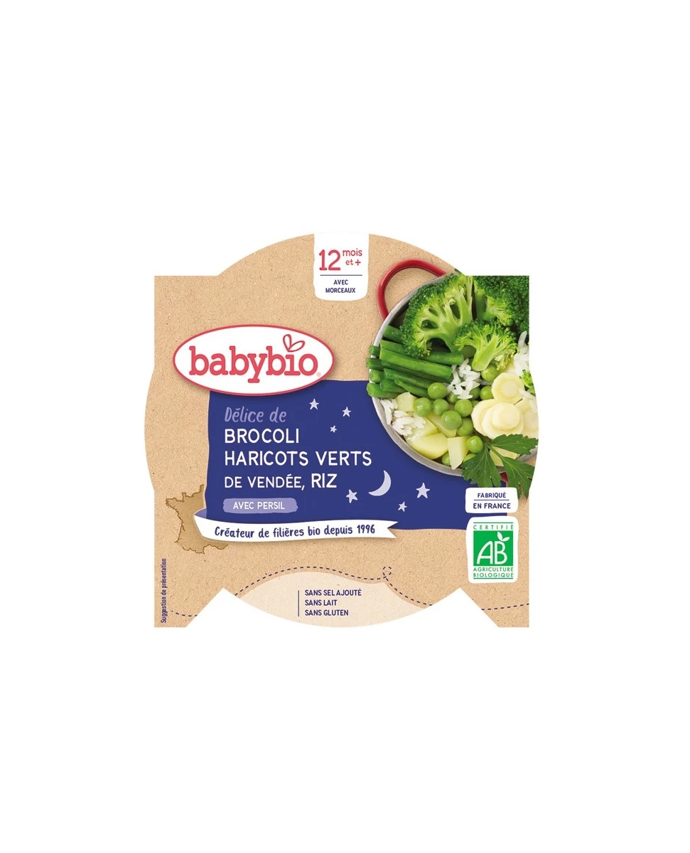 Assiette Brocoli, Haricots verts, Riz - 230g - Babybio