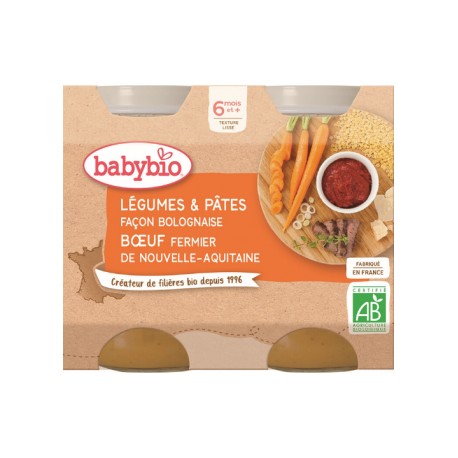 Pot Légumes & Pâtes façon Bolognaise Bœuf - 2x200g - Babybio