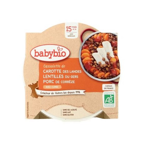 Assiette Carotte Lentille Porc - 260g - Babybio