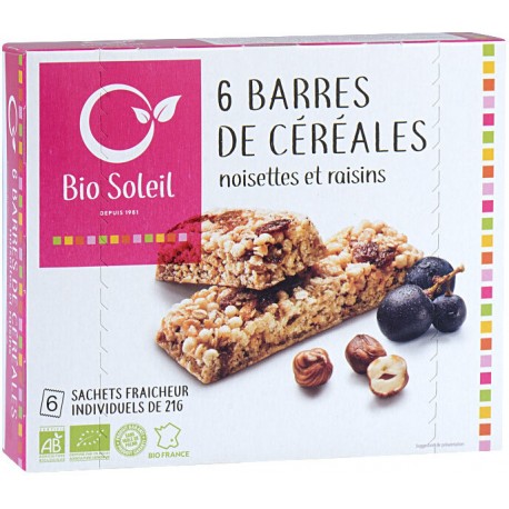 Barres de Céréales Noisettes et Raisins x6 - 125g - Biosoleil