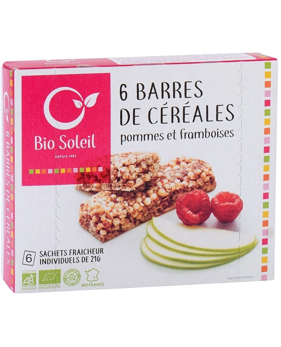 Barres de Céréales Pommes et Framboise x6 - 125g - Biosoleil