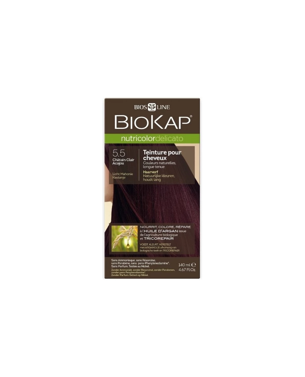 Teinture pour Cheveux 5.5 Châtain Clair Acajou - 140ml - Biokap