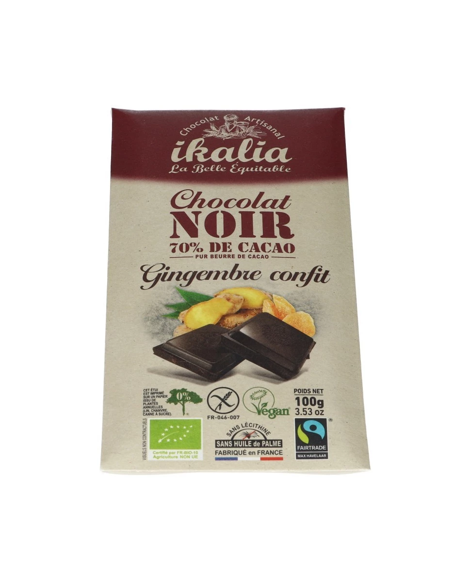 Chocolat Noir 70% Gingembre Confit - 100g - Ikalia