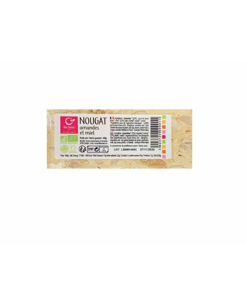 Nougat Amandes & Miel - 40g - Biosoleil