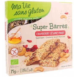 Barres Cranberry Sésame Pavot - 75g - Ma Vie sans Gluten