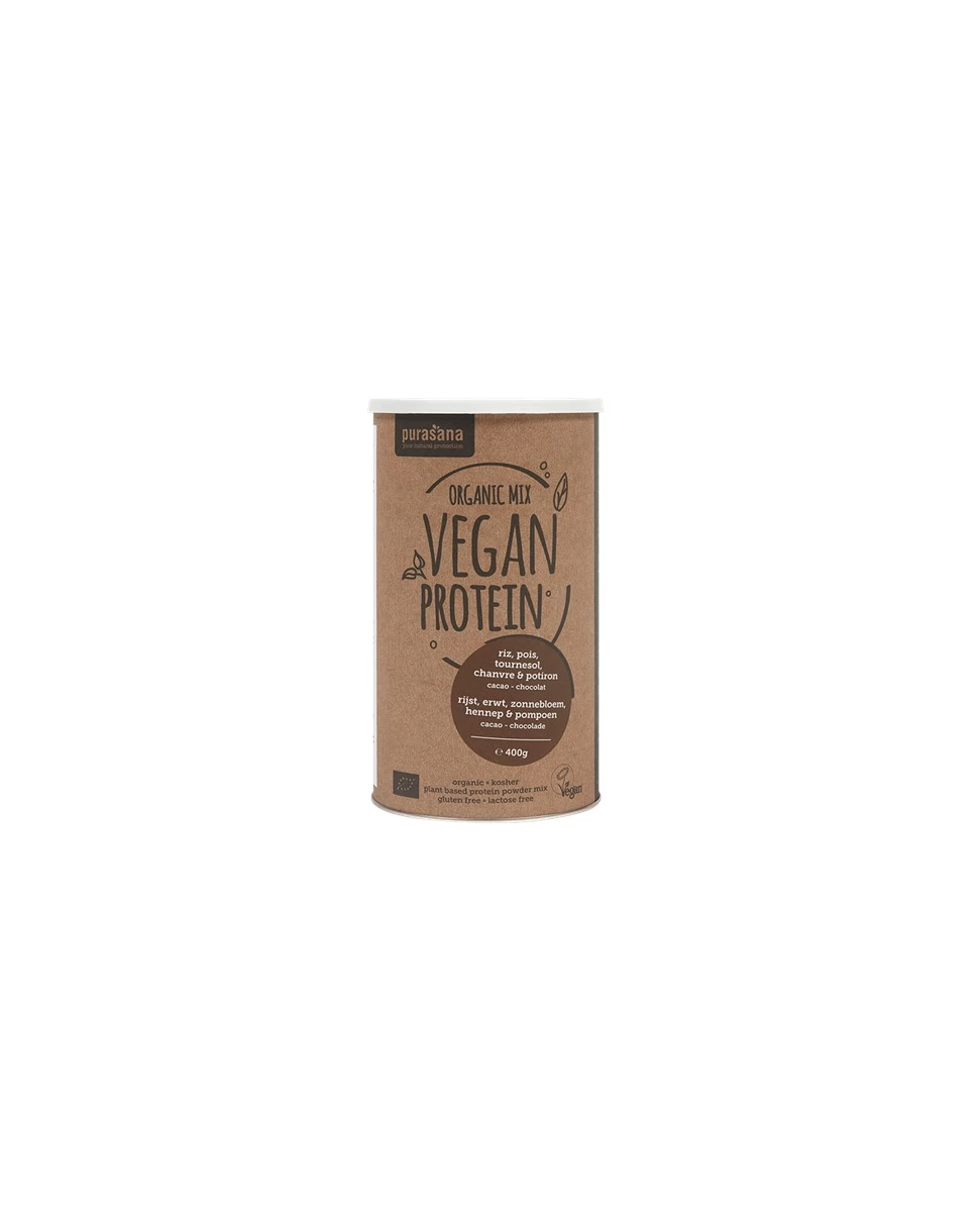 Mix Protéine Riz, Pois, Tournesol, Chanvre & Potiron Cacao - 400g - Purasana