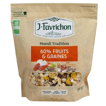 Muesli Tradition - 60% de Fruits & Graines - 500g -  Favrichon
