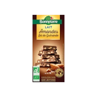 Chocolat Lait Amandes Sel de Guérande 100g -Bonneterre
