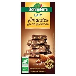 Chocolat Lait Amandes Sel de Guérande 100g -Bonneterre