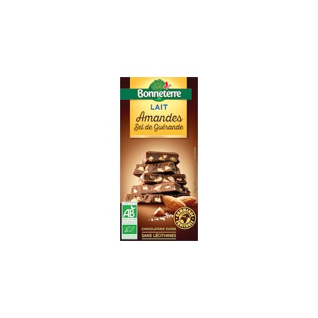 Chocolat Lait Amandes Sel de Guérande 100g -Bonneterre