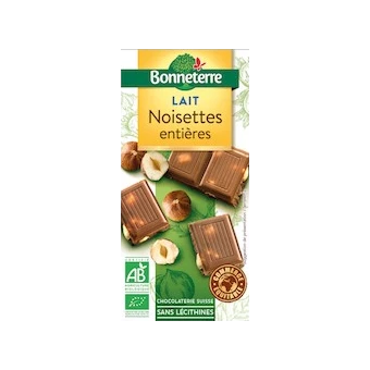 Chocolat Lait Noisettes Entières 100g -Bonneterre