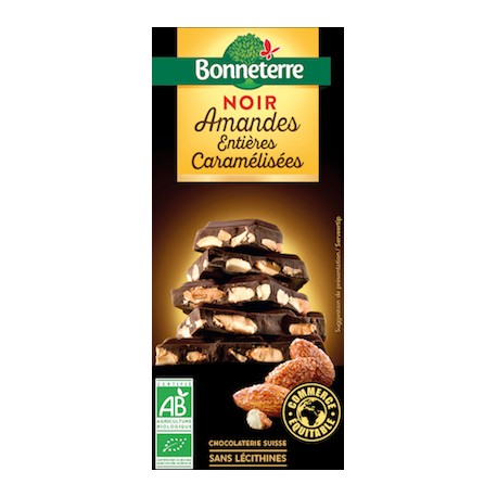 Chocolat Noir Amandes Entières Caramélisées 200g -Bonneterre