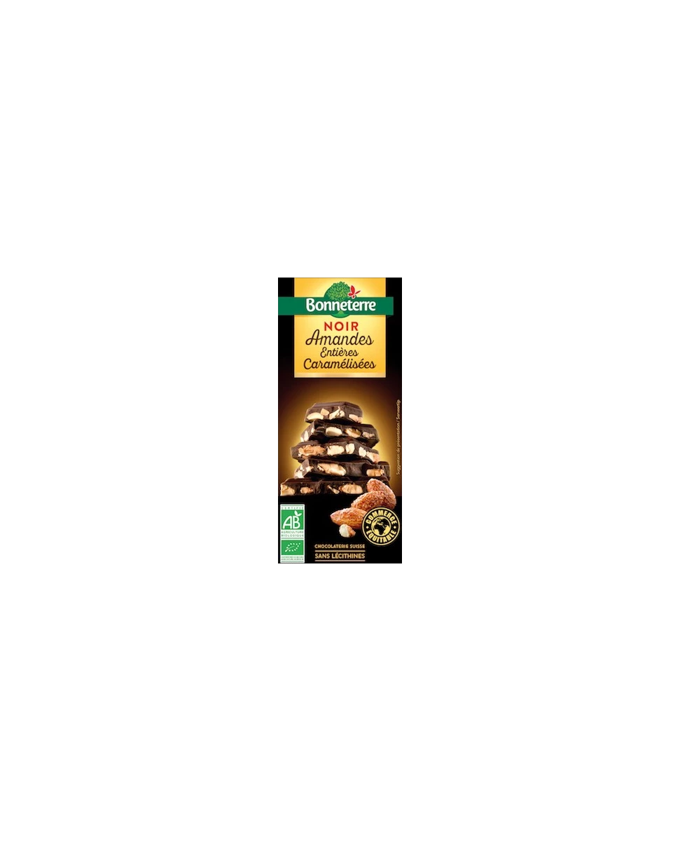 Chocolat Noir Amandes Entières Caramélisées 200g -Bonneterre