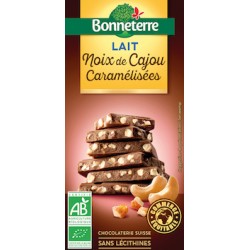 Chocolat Lait Noix de Cajou Caramélisées 85g -Bonneterre