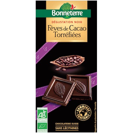 Chocolat Noir Fèves de Cacao Torréfiées 100g -Bonneterre