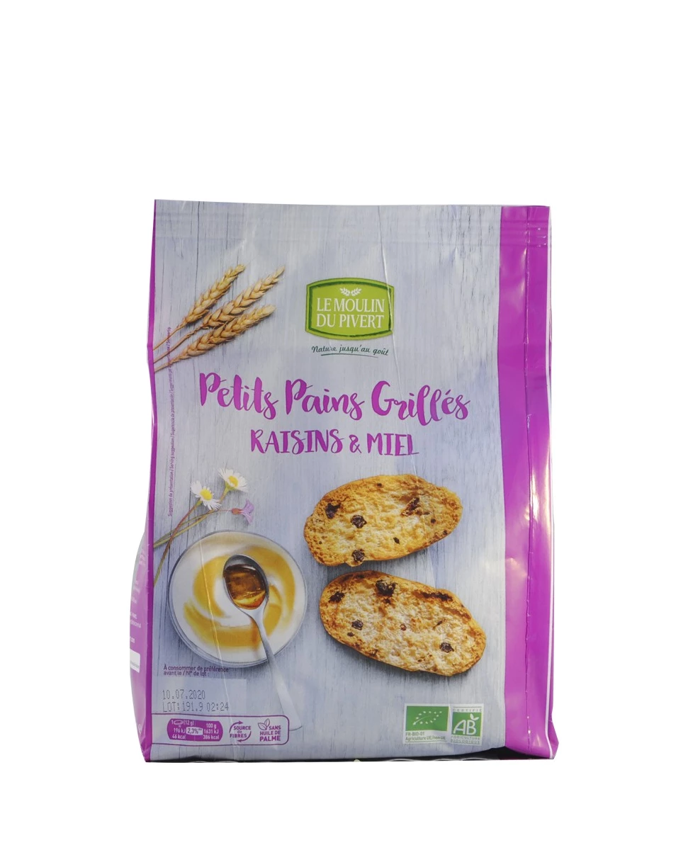 Petits Pains Grillés Miel & Raisins - 225g - Le Moulin du Pivert
