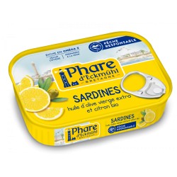 Sardines Huile d'Olive Vierge Extra et Citron - 135g - Phare d'Eckmühl