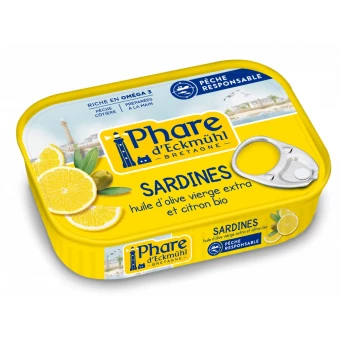 Sardines Huile d'Olive Vierge Extra et Citron - 135g - Phare d'Eckmühl